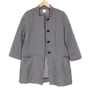 CAbi Dappled Stripe Jacket Sz M Gray Blue Stripe Button Knit Long Coat 3/4 Slv
